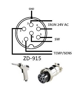 Pinbelegung eines Steckers für ZD-915 Lötkolben