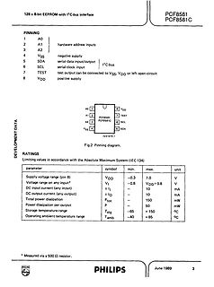 Datenblatt Ausschnitt PCF8581 EEPROM