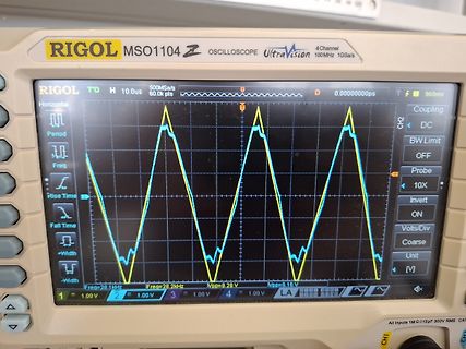 Abfotografiertes Rigol MSO1104 Oszilloskop mit Sinuswelle