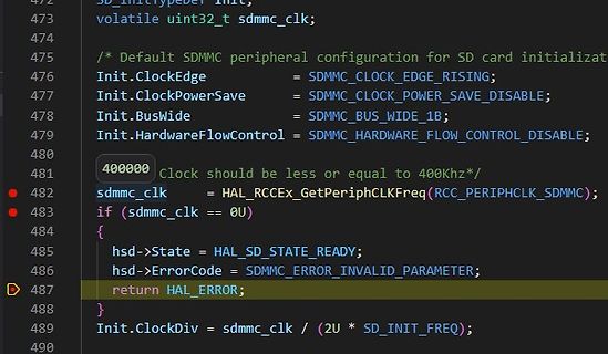 C-Code für SDMMC Peripherie Konfiguration
