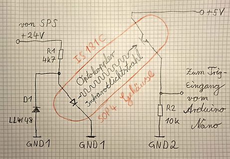 Handgezeichneter Schaltplan mit Optokoppler