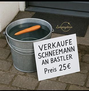 Meme mit Eimer, Karotte und Schild