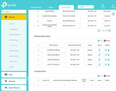 TP-Link Router Webinterface Address Reservation Einstellungen