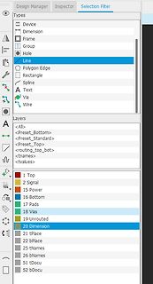 Selection Filter Menü einer PCB-Design-Software