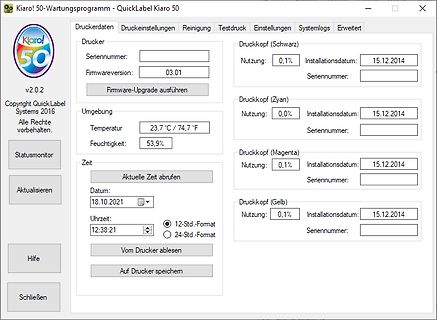 Software-Fenster Wartungsprogramm Kiarol 50