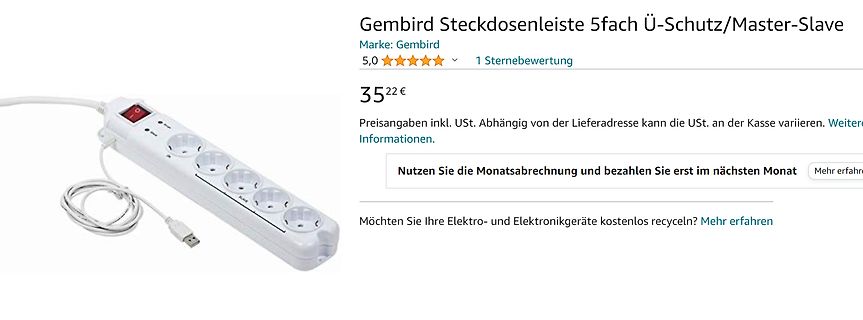 Gembird Steckdosenleiste 5-fach Master-Slave