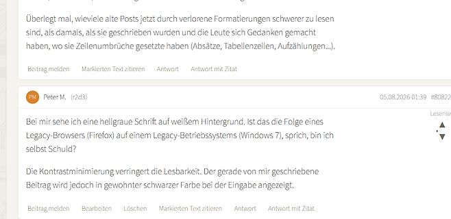 Screenshot eines Forenbeitrags über Lesbarkeit