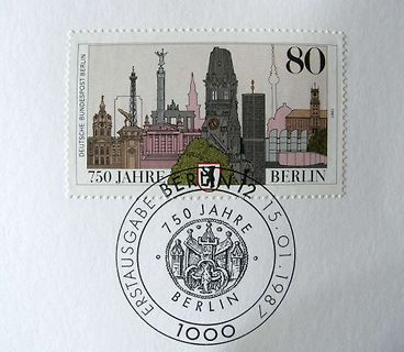 Briefmarke und Poststempel Berlin 750 Jahre