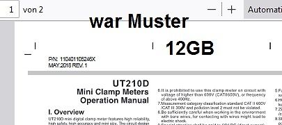 Screenshot eines Bedienungshandbuchs für ein UT210D Mini Clamp Meter