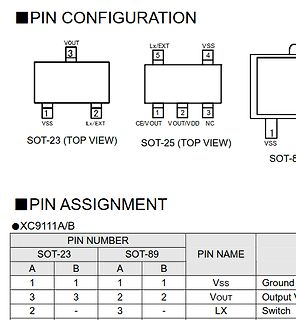 Pin-Konfiguration und Pin-Belegung eines XC9111A/B ICs