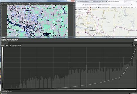 Screenshot einer Kartenansicht und eines Histogramms