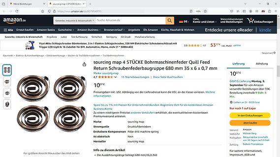 Amazon-Produktseite für Bohrmaschinenfedern