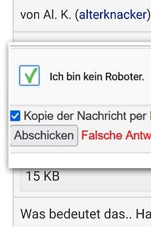 Ausschnitt einer Website mit CAPTCHA und Formularfeldern