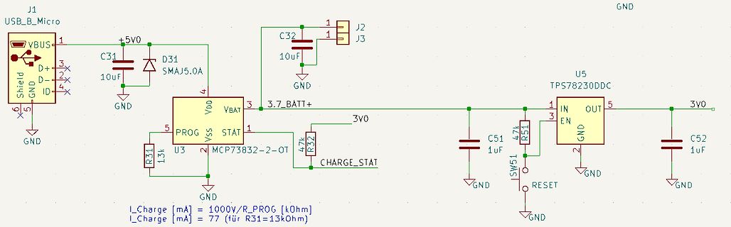 Schaltplan einer Ladeelektronik mit MCP73832
