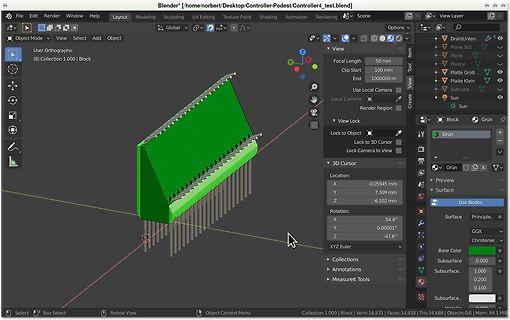 Blender 3D Software Interface mit 3D-Modell