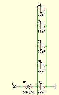 Schaltplan einer Kondensatorbank mit Diode