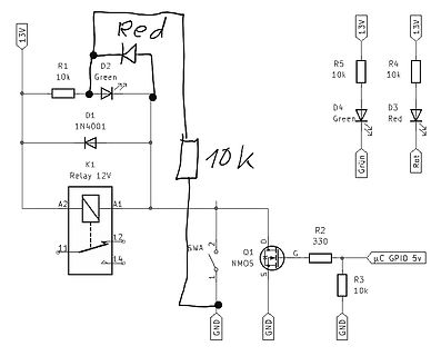 Schaltplan mit Relais, MOSFET und LEDs
