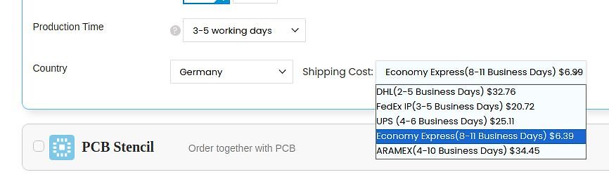 Bestelloptionen für Versand und PCB Stencil
