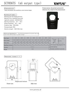Datenblatt eines SCT036TS Stromwandlers