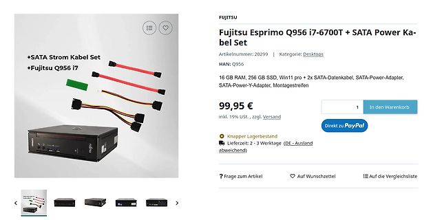 Produktseite eines Fujitsu Esprimo Q956 Sets