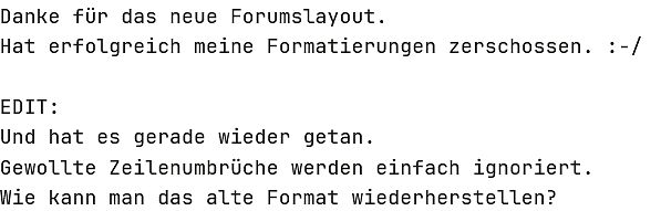 Textbeitrag in einem Forum über Layout-Probleme