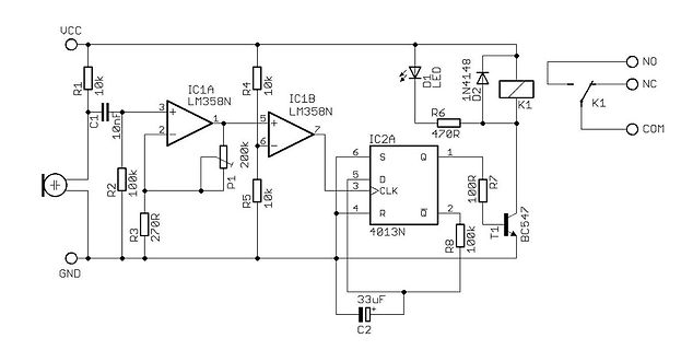 Schaltplan einer elektronischen Schaltung mit LM358 und IC2A
