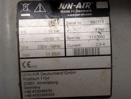 Typenschild eines Jun-Air Geräts
