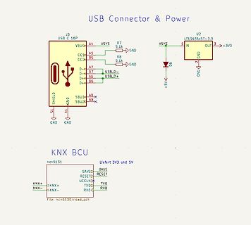 Schaltplan USB-Anschluss und KNX BCU