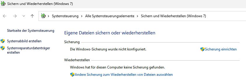 Windows 7 Sichern und Wiederherstellen Fenster