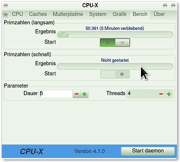 Screenshot der CPU-X Benchmark-Software