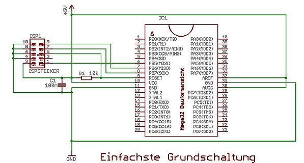 Schaltplan eines ATmega32 Mikrocontrollers