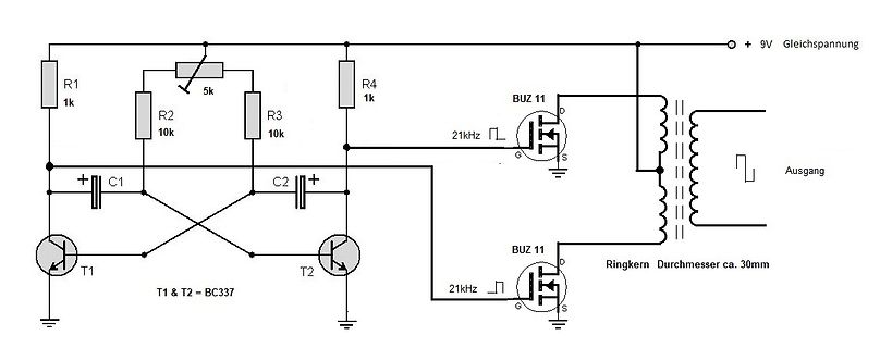 Schaltplan eines Inverters/Boost-Converters