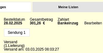 Bestellübersicht einer Webseite
