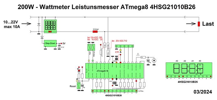Schaltplan eines Wattmeters mit ATmega8