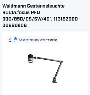 Produktseite einer Waldmann Gestängeleuchte