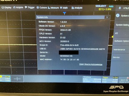 Systeminfo eines Siglent Oszilloskops