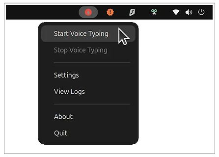 Kontextmenü einer Software mit Voice Typing Optionen