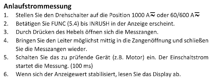 Anleitung zur Anlaufstrommessung