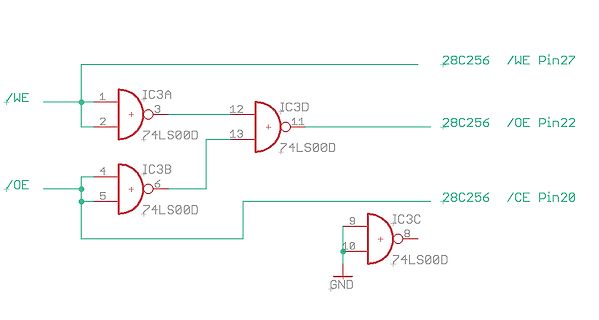 Schaltplan mit NAND-Gattern zur Steuerung eines 28C256 EPROMs