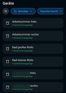 Liste von Smart-Home-Geräten in einer App