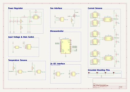 Schaltplan eines Mikrocontroller-Systems mit Stromregler und Sensoren