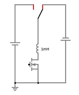 Schaltplan eines Schaltkreises mit Induktivität und MOSFET