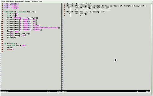 C-Quellcode mit Compiler-Warnung