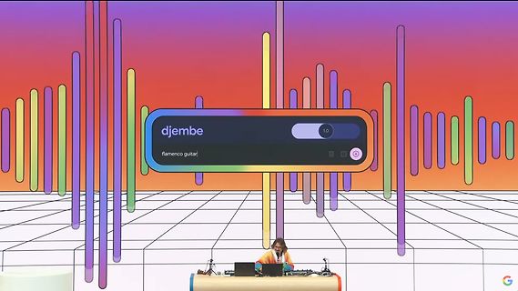 Grafik mit Wellenformen und Musik-Interface