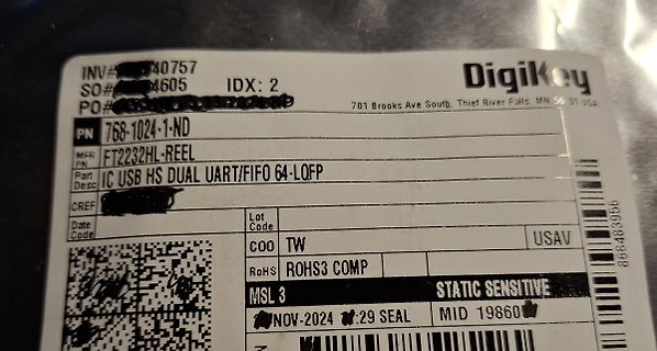 DigiKey Etikett eines elektronischen Bauteils