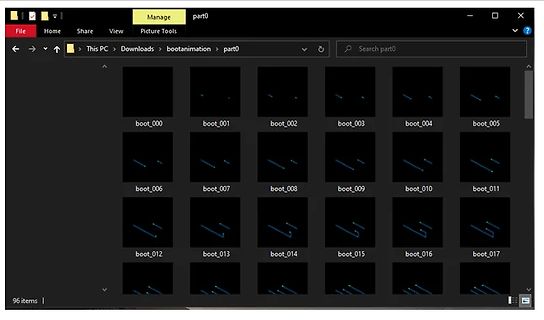 Windows Explorer Fenster mit Bilddateien einer Boot-Animation