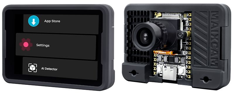 Zwei Ansichten einer Kameraeinheit mit Display und Platine