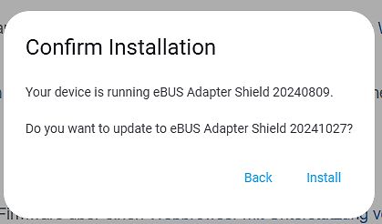 Software-Update-Dialog für eBUS Adapter Shield