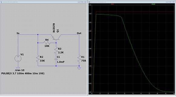 Schaltplan und Simulationsergebnis eines Transistorschalters