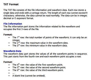 Beschreibung des TXT-Dateiformats für Wellenformdaten